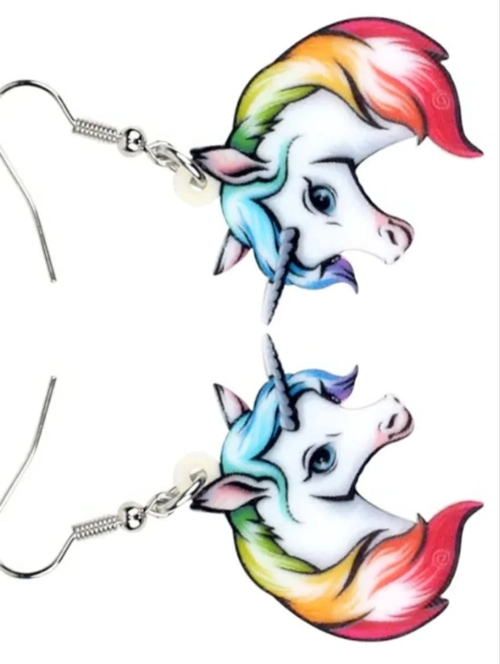 Hand Crafted Rainbow Mane Unicorn Dangle Earrings for Girls And Women